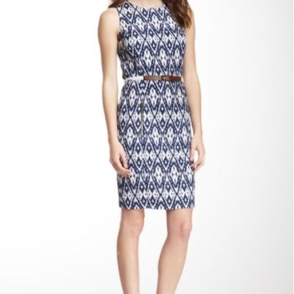 Anne Klein Navy and White Ikat Sheath Mini Dress